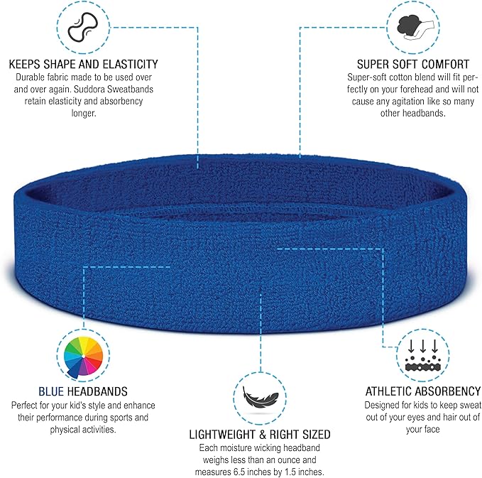 Suddora Sweatbands for Kids, Moisture Wicking 2 Wristbands and 1 Headband Set, Soft and Skin-Friendly Fabric, Moisture-Wicking Athletic Sweat Bands for Basketball, Baseball, Soccer