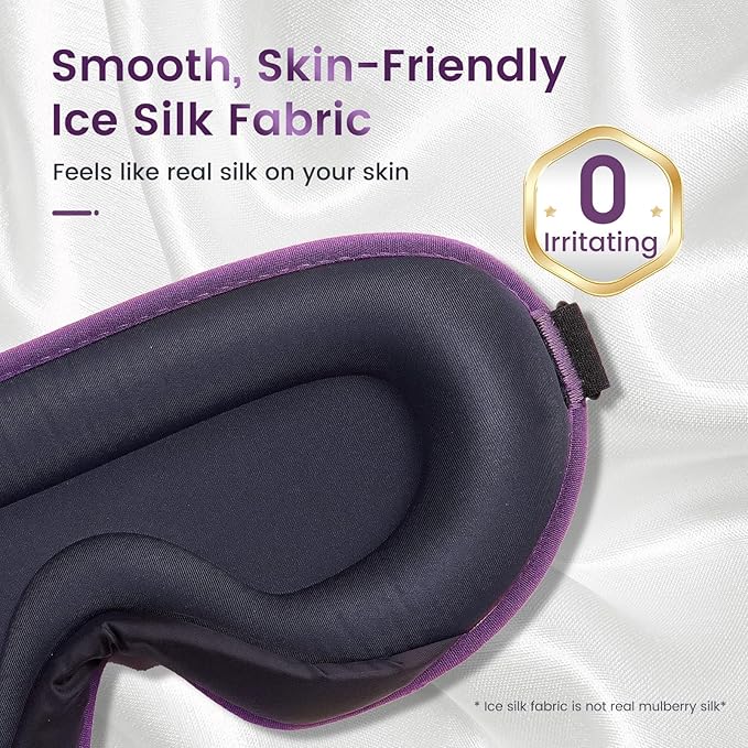 ringchan Full Blackout Sleep Mask for Meditation & Yoga – Soft, Skin-Friendly & Zero-Pressure on Eyelids – Ideal for Sleep, Travel & Relaxation – Deep Lavender Purple