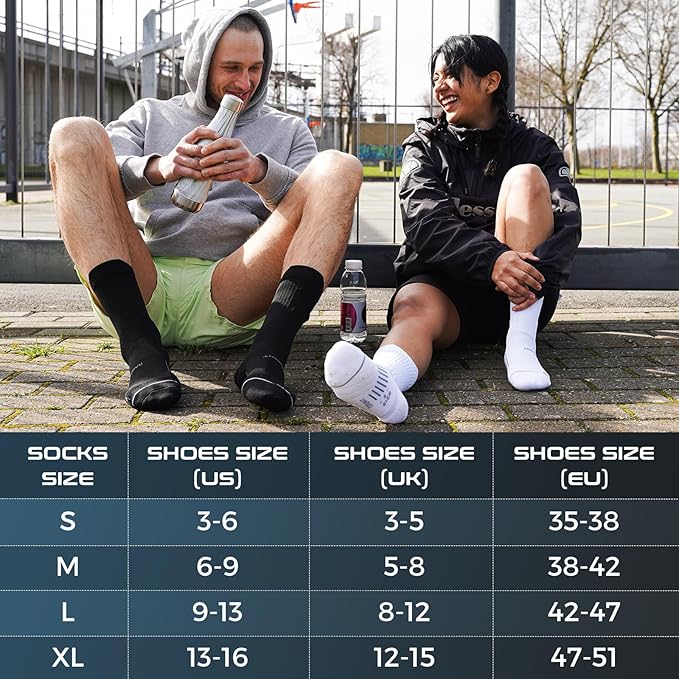 Compression Running Socks 3 Pairs, Cushion Crew Socks, Anti-Blister Moisture Wicking Athletic Hiking Basketball Socks