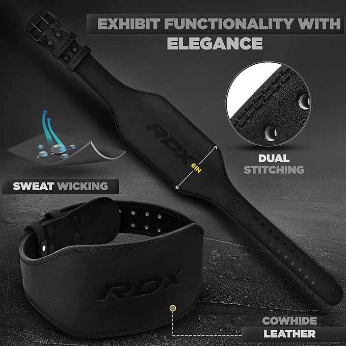 RDX Weight Lifting Belt Gym Fitness, Cowhide Leather, 4” 6” Padded Lumbar Back Support, 10 Adjustable Holes, Weightlifting Powerlifting Bodybuilding Deadlift Squat Workout Strength Training, Men Women