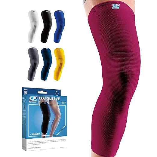 LP SUPPORT 667 Compression Sleeve Leg Full Length for Sports, Cycling, Running, Basketball, for Men & Women (Burgundy, S, 1pc)