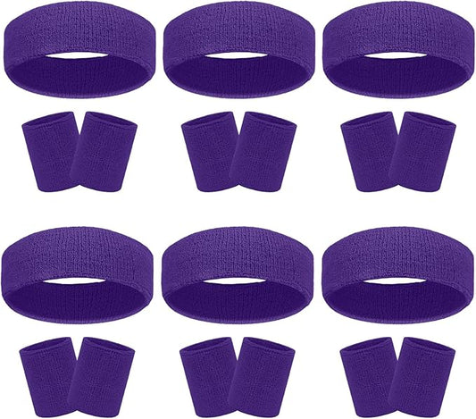 18 Pcs Sweatbands Headband Wristband Set Colorful Striped Terry Cloth Sports Athletic Gym 80s Sweat Headbands