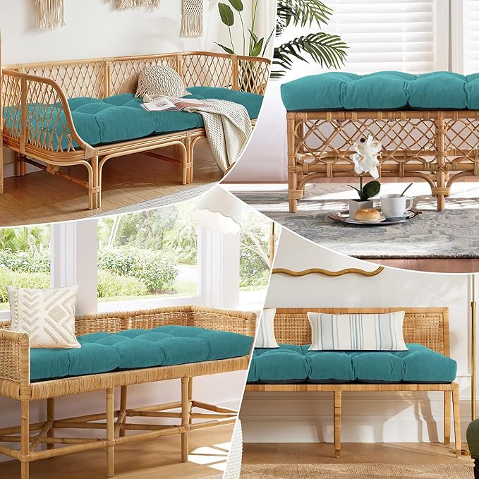 Bench Cushion 45 Inch - Chenille Fabric, High-Density Foam, Non-Slip Bottom, Soft Durable Indoor Tufted Long Seat Cushion for Window Garden Furniture (Teal, 45x18x4 Inch)