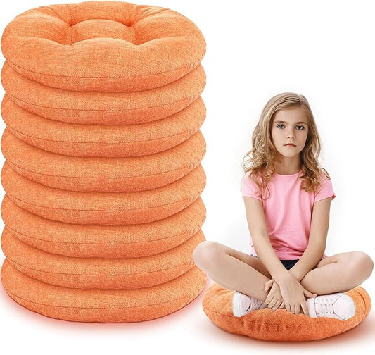 Fumete 8 Pcs 16 Inch Round Floor Cushions for Kids and Toddlers, Flexible Seating Classroom Furniture Floor Pillow for Home, Daycare, Preschool, Yoga and Meditation (Orange)