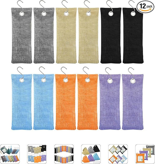 Charcoal Air Purifying Bags 12 Pack×100g Bamboo Charcoal Bags Odor Absorber, for Car Air Fresheners, Odor Eliminator for Home，Shoe Deodorizer - Colorful-Activated Charcoal Odor Absorbers