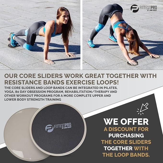 Core Sliders for Working Out - Exercise Sliders Fitness, Stability, Ab, Legs & Full Body (Set of 2) - Bonus Carry Bag & Workout Ebook - Gym Gliding Disc Pads for Hardwood, Carpet & More