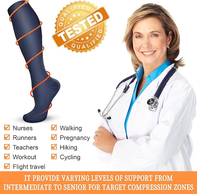 Compression Socks for Women & Men 15-20 mmHg, Best for Medical, Nursing, Running, Athletic, Varicose Veins, Travel