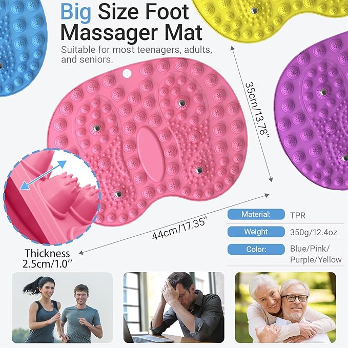 Foot Massager Mat 2PCS, Foot-Shaped Reflexology Mat with Magnetic Therapy, Under Desk Mat Acupressure Mat for Feet Relaxation, Pressure Point Mat for Pain, Fatigue and Stress Relief (Bluex2)