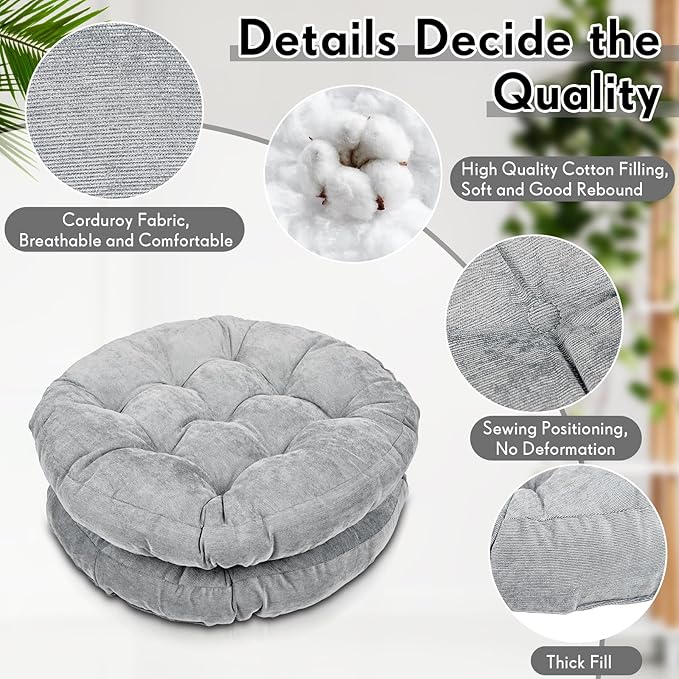 Jerify Floor Pillow Cushions 22 x 22 Inch Round Square Large Meditation Floor Pillow for Classroom Adult Meditation Picnic Party Cushion for Seating Gift Christmas(Round,Light Grey,4 Pcs)