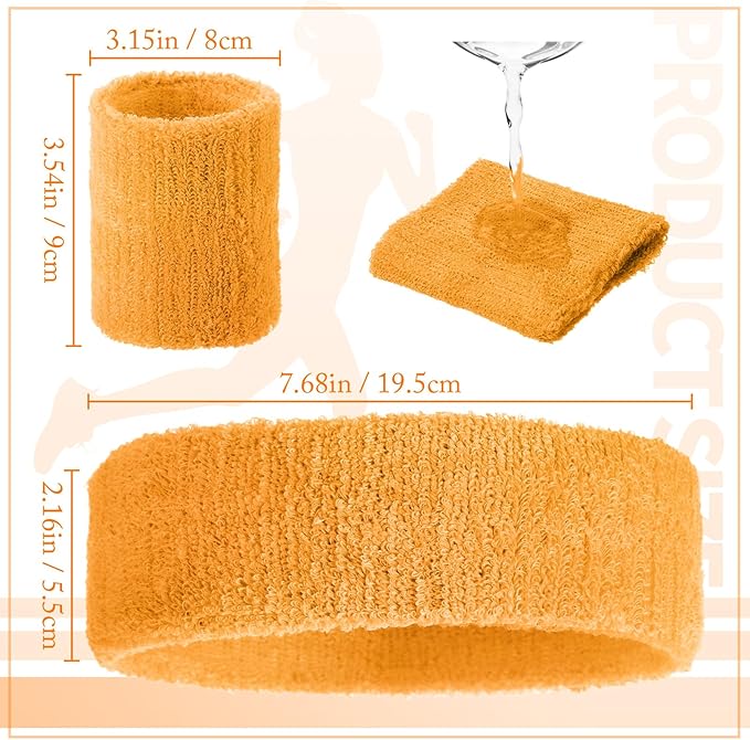 Civaner 12 Pcs 80s 90s Sweatbands Neon Headbands Wristbands for Men Women Party Sports Cotton Headbands Terry Cloth Athletic Sweat Bands for Tennis Football Gym Workingout Accessories