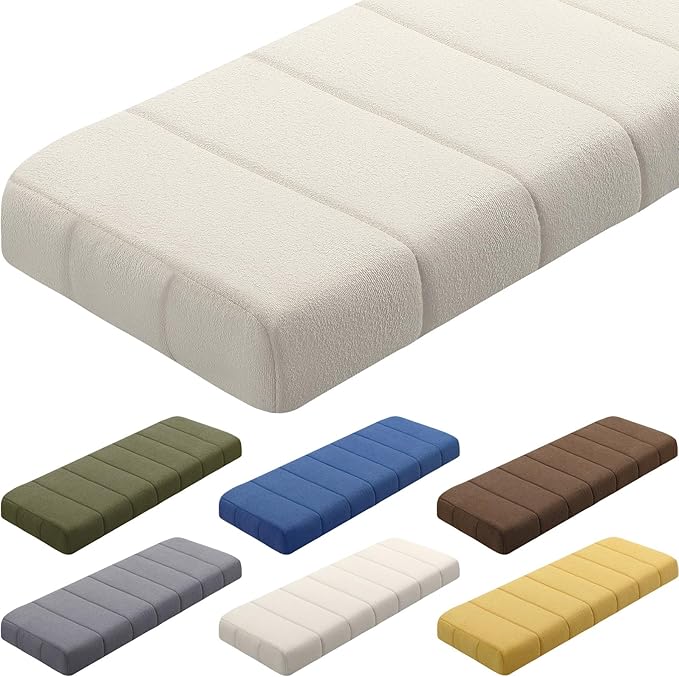 Wenqik Bench Cushion 40x20x4 Inch for Indoor Outdoor Furniture Tufted Thicken Bay Window Seat Cushion Non Slip Waterproof Dining Piano Bench Pad Pillow Anti Cat Scratch for Patio Porch Swing, Beige