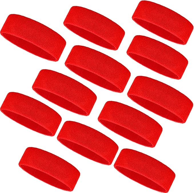 Bememo 12 Pcs Sweatbands Sport Headbands for Men & Women Basketball Headband Sport Competitions Sweat Headbands Running Terry Cloth Moisture Wicking for Yoga,Tennis,Gym,Exercise