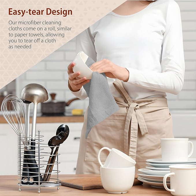 H4N Microfiber Cleaning Cloth Roll, 85 Pack Micro Fiber Cloth for Cleaning, Tear Away Towels, Ultra Absorbent, Non-Abrasive, Reusable and Washable Cleaning Supplies, 11.81" x 11.81", Gray