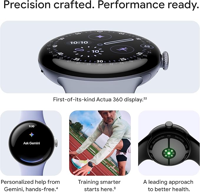 Google Pixel Watch 4 (41mm) - Android Smartwatch with Heart Rate and Sleep Tracking - 30-Hour Battery - Fitness Tracking - Google AI - Polished Silver Aluminum Case - Porcelain Active Band - Wi-Fi