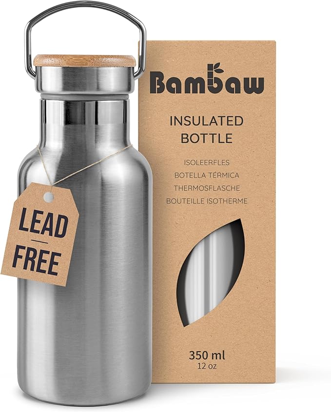 Bambaw Insulated Metal Water Bottles | Small Water Bottle 350 ml | Leakproof Water Bottle | Kids Stainless Steel Water Bottle | Thermal Bottles | Metal Water Bottle Kids | Eco Water Bottle 350ml