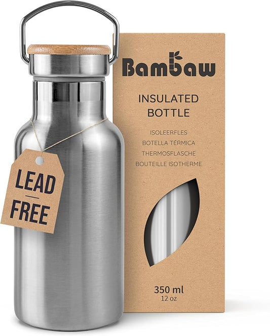 Bambaw Insulated Metal Water Bottles | Small Water Bottle 350 ml | Leakproof Water Bottle | Kids Stainless Steel Water Bottle | Thermal Bottles | Metal Water Bottle Kids | Eco Water Bottle 350ml