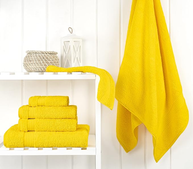 Cotton Paradise 6 Piece Towel Set, 100% Cotton Soft Absorbent Turkish Towels for Bathroom, 2 Bath Towels 2 Hand Towels 2 Washcloths, Yellow Towel Set