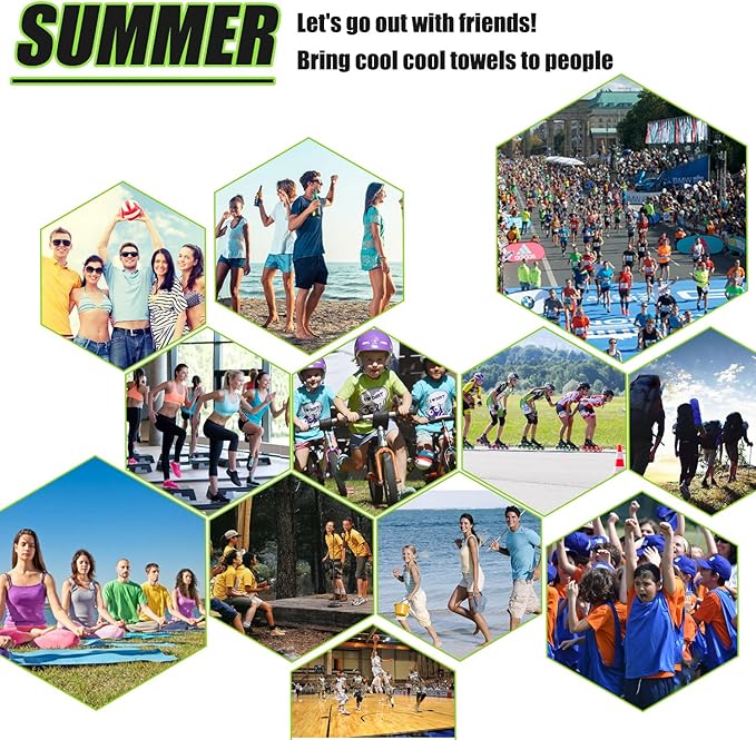 Biange Cooling Towels (40"x 12", Pack of 10) for Neck and Face, Cold Towel for Hot Weather, Sports, Workout, Fitness, Gym, Yoga, Golf, Pilates, Travel, Camping & More