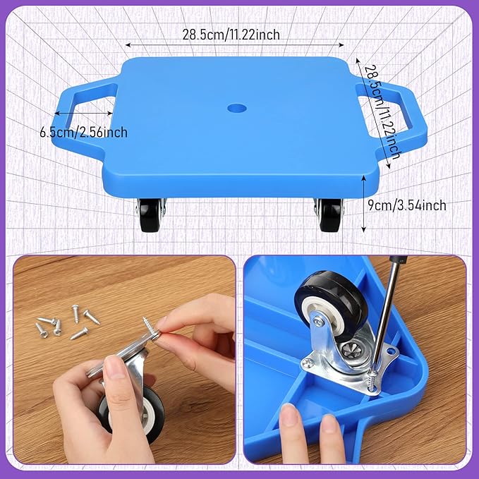 Jerify 4 Pieces Sports Scooter Board with Handles Plastic Casters Floor Sitting Scooter Boards for Kids Children Gym Indoor Outdoor Activities Play Equipment, 11.22 x 11.22 inch