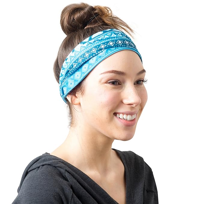 RiptGear Stretch Sport Headband for Women (Tribal Blue) — Made of Non-Slip Sweat Wicking Fabric — Great for Yoga, Running or The Gym — Soft Headband That Fits Most Head Sizes — (1-Pack)