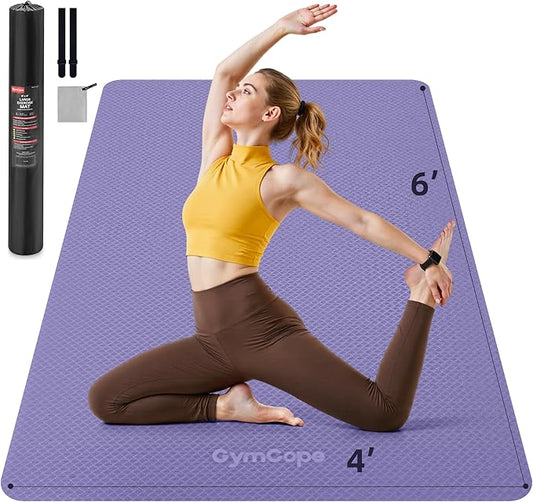 Extra Large Yoga Mat - 72"x35", 72"x48", 78"x57" - Wide TPE Exercise Mat for Home, Stretching, Couples & Family Workouts - 6-12mm Thick, Non-Slip & Waterproof - with Carry Bag and Straps