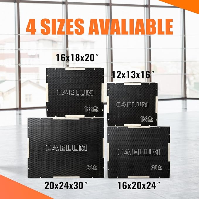 CAELUM 3-in-1 Wood Plyo Box - Non-Slip Plyometric Jump Box for Home & Gym, 400lbs Bearing Fitness Launch Box for Jumping Squats Step-ups Strength Training