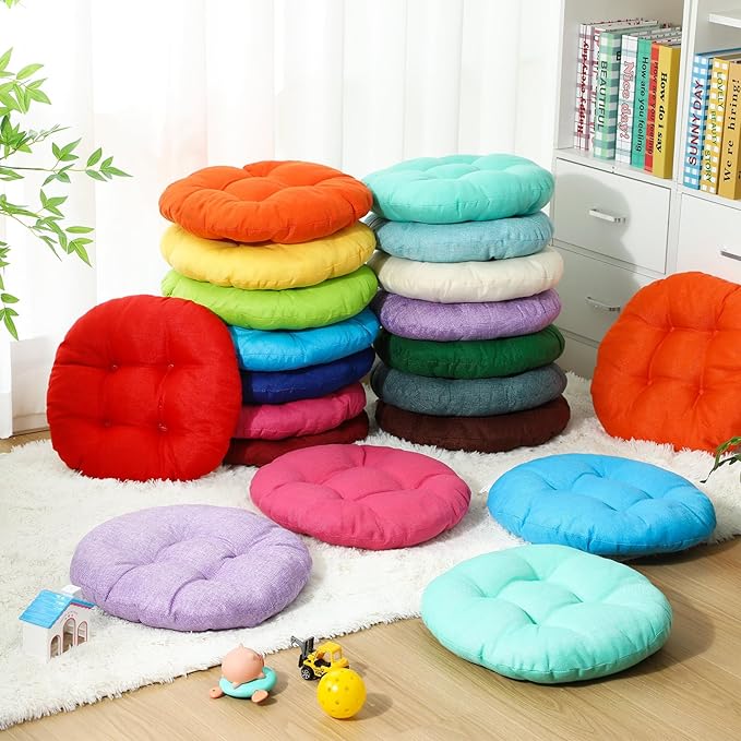 Fumete 30 Pcs 16 Inch Round Floor Cushions for Kids and Toddlers, Flexible Seating Classroom Furniture Floor Pillow for Home, Daycare, Preschool, Yoga and Meditation (Colorful)