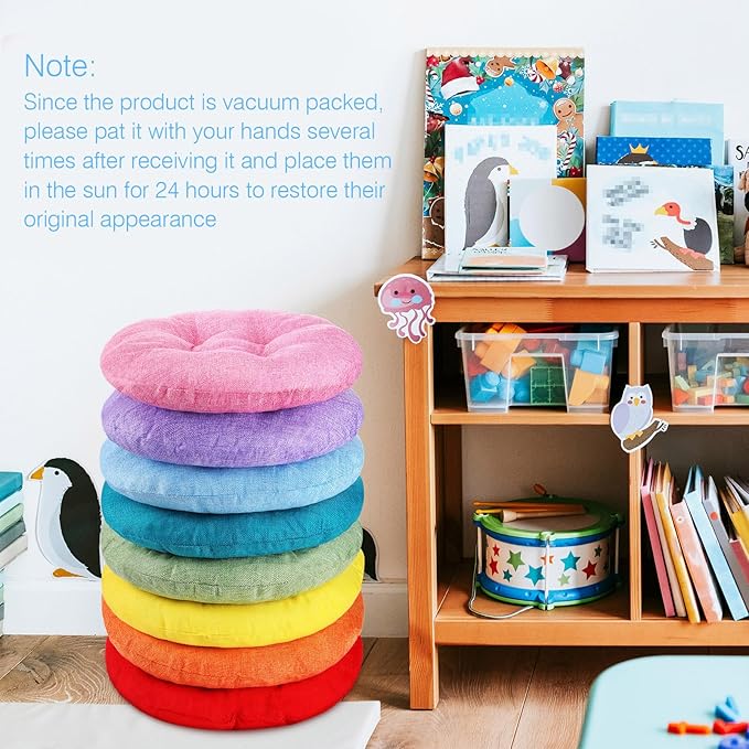 Fumete 8 Pcs 16 Inch Round Floor Cushions for Kids and Toddlers, Flexible Seating Classroom Furniture Floor Pillow for Home, Daycare, Preschool, Yoga and Meditation (Lovely)