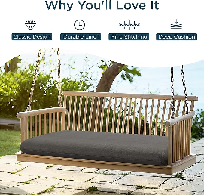 Codi Outdoor Bench Cushion for Patio Furniture 42x18x3 Inch – Linen Texture, Fade Resistant, Waterproof, Removable Cover, Comfortable High-Density Foam for Garden & Porch, Grey