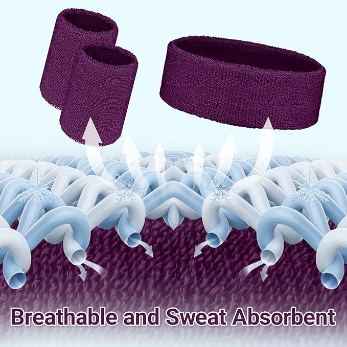 24 Pcs Neon Sweatbands Set Include 8 Pcs Sports Headband and 16 Pcs Cotton Wristbands 80s Neon Sweat Bands Bulk for Gym, Tennis, Basketball, Running, Exercise