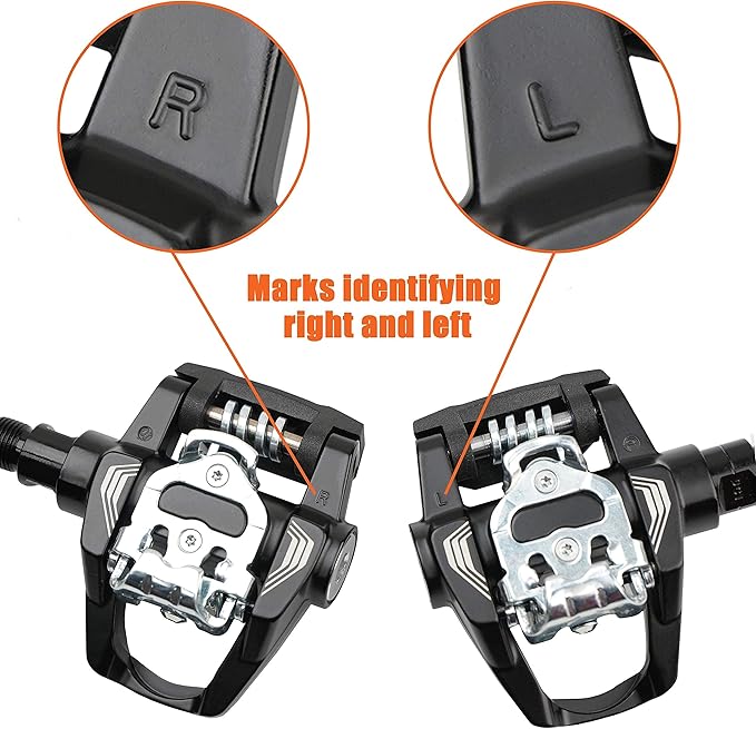 BV Bike Pedals Shimano SPD/Look Delta Compatible 9/16'' with Toe Clips - Peloton Pedals for Regular Shoes - Toe Cages for Peloton Bike - Exercise Bike Pedals - Universal Fit Bicycle Pedal