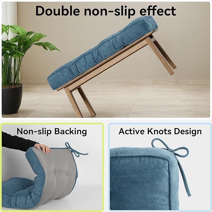 Detiblue Bench Cushion for Indoor Furniture，48x16x4Inch Tufted Bench Seat Cushion with Non-Slip, Comfortable and Durable for Shoe/Entryway/Storage with Cushion（Elita Light Blue）