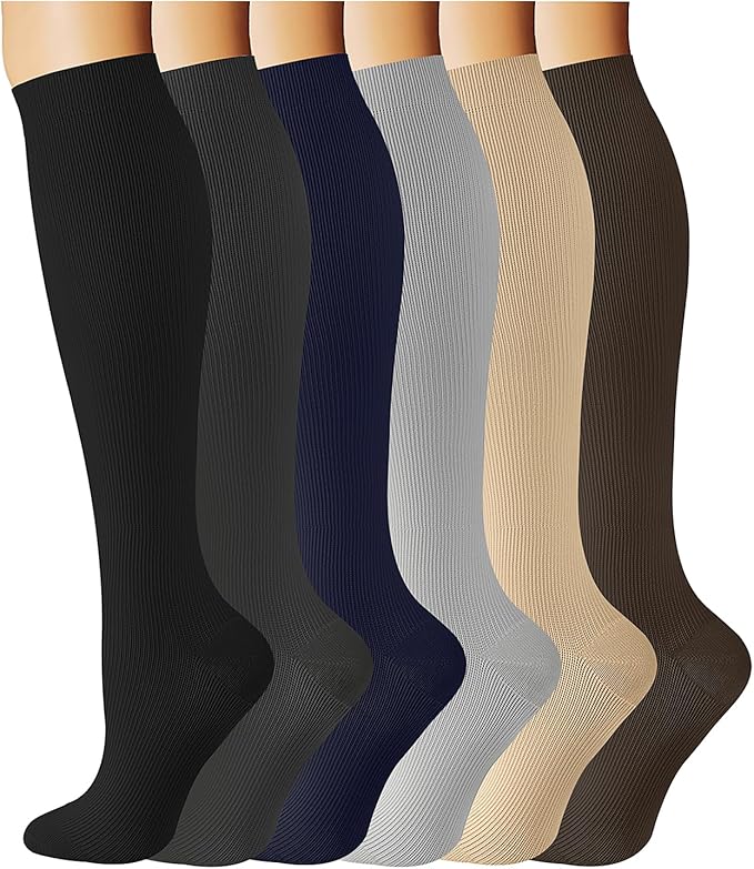 Breslatte Compression Socks for Women Men 10-14 mmHg Circulation Knee High Athletic Support Socks Running Travel Daily