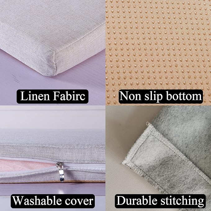 48 x 18 Inch Piano Bench cushons for Indoor Furniture with Ties Non Slip Kitchen Dining Room Bench seat Cushion for Show Storage, Window, Settee, Ottoman，Beige