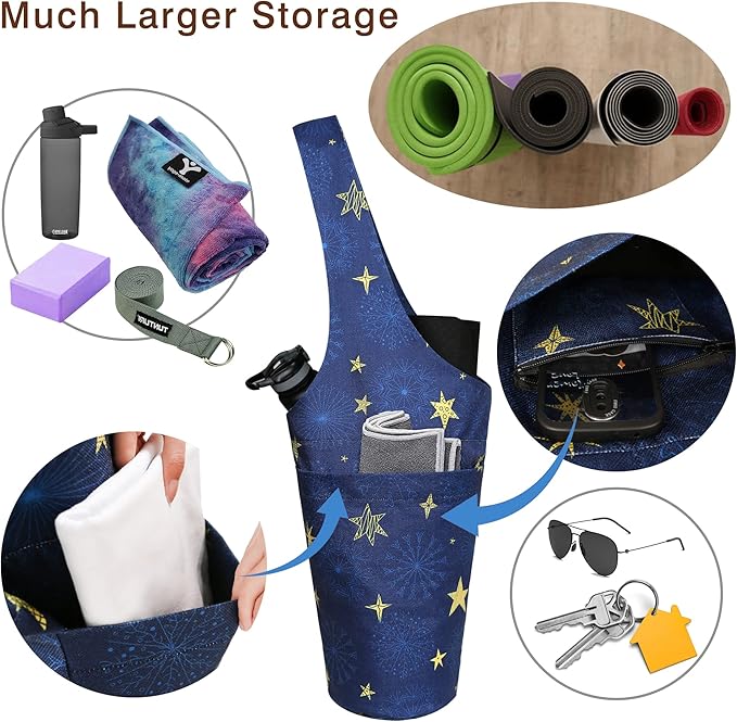 Fashion Printed Yoga Mat Bag with Large Side Pocket & Zipper Pocket Long Tote Yoga Bag Fit Most Size Mats - Holds More Yoga Accessories