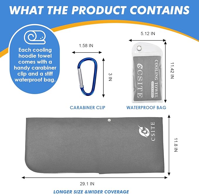 Cooling Hoodie Towels, Instant Cooling Towels for Neck and Face, UPF 50 Sun Protection, Ice Towel for Hot Weather, Head Towel for Sports, Camping, Cycling & More Activities