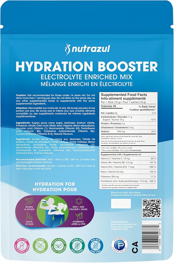 nutrazul Hydration Booster 30 Sticks | Supports Rapid Hydration | Electrolyte Enriched Mix | No Artificial Sweeteners | Acai Berry Flavor | Vegan, Gluten-Free, Non-GMO