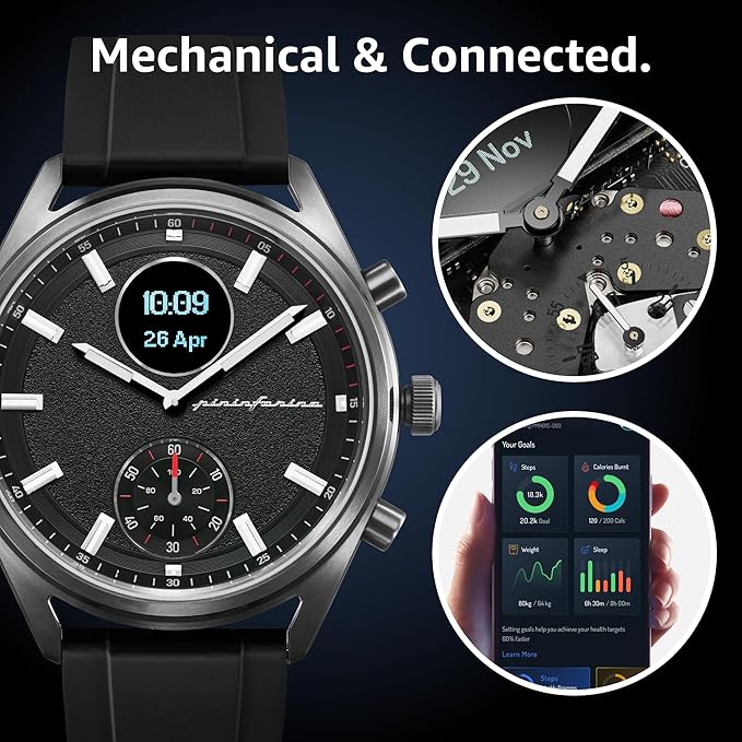 pininfarina Sport Sintesi Smart Watch, Heart Rate Monitoring, Fitness Tracker, FKM Strap, Sleep Monitoring, GPS Tracker, 30-Day Battery Life, Android & Apple Compatible