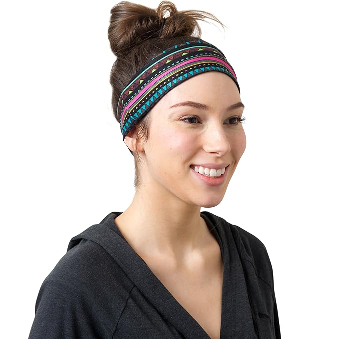 RiptGear Stretch Sport Headband for Women (Tribal Black) — Made of Non-Slip Sweat Wicking Fabric — Great for Yoga, Running or The Gym — Soft Headband Fits Most Head Sizes — (1-Pack)