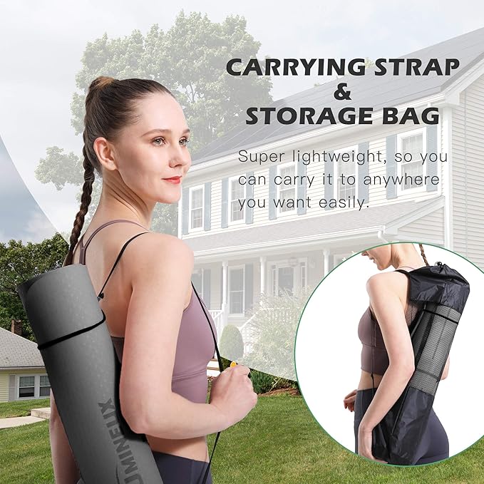 Yoga Mat Non Slip, Pilates Fitness Mats, Eco Friendly, Anti-Tear 1/4" Thick Yoga Mats for Women, Exercise Mats for Home Workout with Carrying Sling and Storage Bag