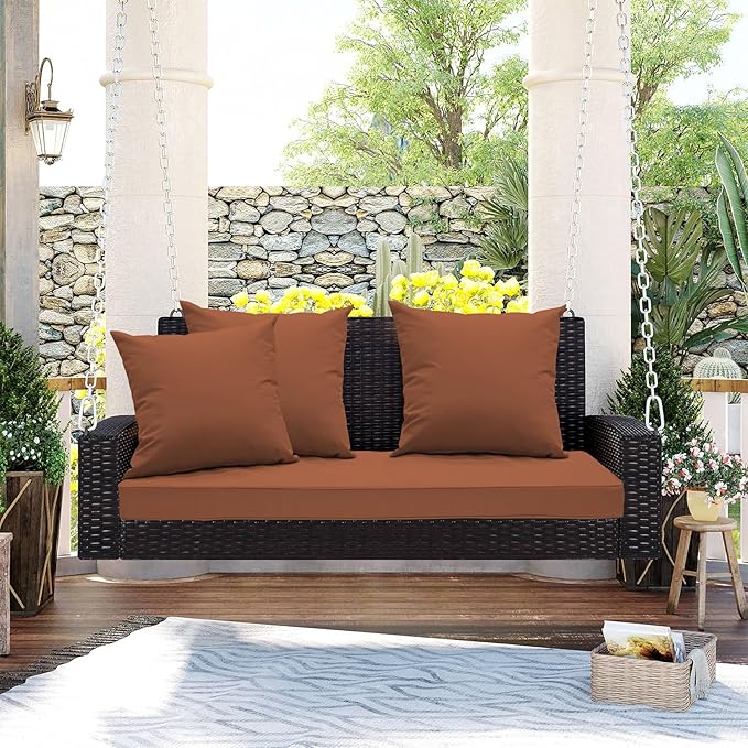 Outdoor Bench Cushion 42 x 18 x 3 Inch, Waterproof Patio Furniture Cushions with Ties, Non-Slip Rectangle Bench Seat Cushion Foam Pad for Garden Sofa Settee Couch Swing, Red