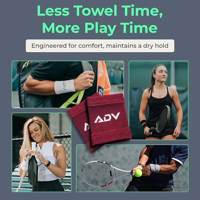 ADV Tennis Wristbands with New Age Polyester Cotton Blend - Ultra Absorbent Wrist Sweatbands - Doublewide & Slim Wrist Bands for Sweat - 4 Pack or 2 Pack