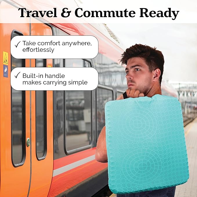 Gel Seat Cushion for Tailbone Support and Relief from Butt and Back Pain and Pressure - Cushions are Large Thick and Comfortable - Ideal for Office Chairs Driving Travel and Long Sitting