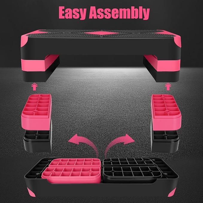 Adjustable Workout Aerobic Stepper in Fitness & Exercise Step Platform Trainer 3 settings adjustable height 4”-6”-8”