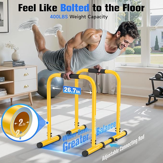 Sportsroyals Adjustable Dip Bar Station, Heavy Duty Parallette & Parallel Bars, 400LBS Stable Dip Stands for Home Gym, Calisthenics & Upper Body Workout Equipment