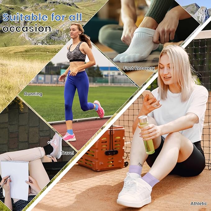 DHSO 7 Pairs Cushioned Ankle Compression Socks for Women Plantar Fasciitis Running Wicking Socks with Arch Support