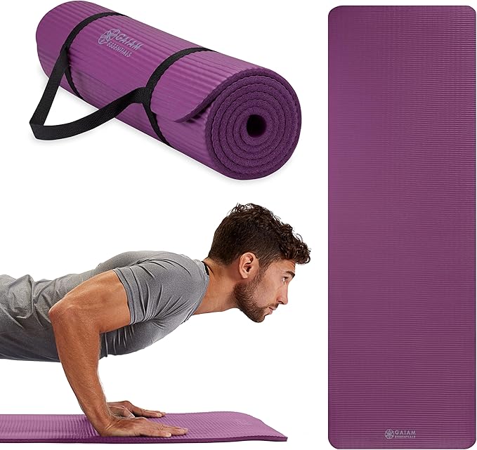 Gaiam Essentials Thick and Thin Yoga Mat Fitness & Exercise Mat with Easy-Cinch Carrier Strap