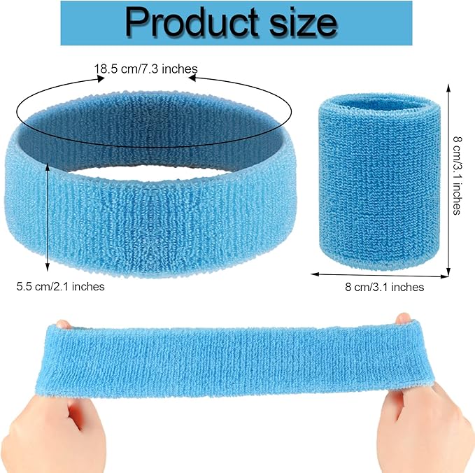 18 Pcs Sweatbands Headband Wristband Set Colorful Striped Terry Cloth Sports Athletic Gym 80s Sweat Headbands