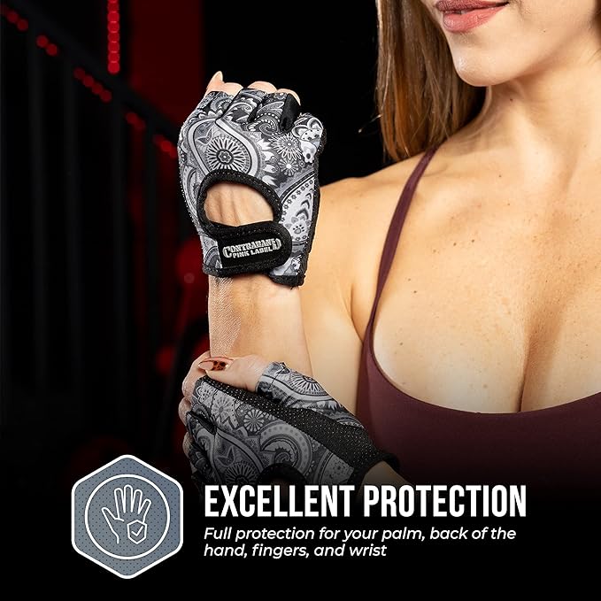 5387 Womens Design Series Paisley Print Lifting & Rowing Gloves (Pair) - Lightweight Vegan Medium Padded Microfiber Amara Leather w/Griplock Silicone