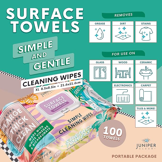 3 Packs Surface Cleaning Wipes Bleach Free, Thick & Large Dispose, All-Purpose Cleaner for Bathroom, Kitchen, Office, 300 Count Soft Flow, Biodegradable, Lavender Scent
